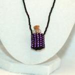 Beaded Bottle Necklace In Purple And Black