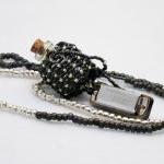 Harmonica Beaded Bottle Necklace In Cream And Gray